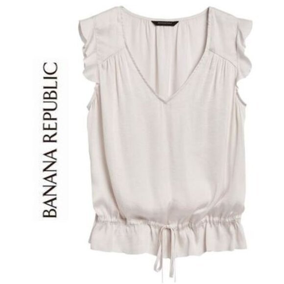 BANANA REPUBLIC, Sleeveless ivory v-neck blouse with front tie - Picture 2 of 13